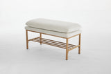 ZUN End of Bed Bench with Shelf, Linen Upholstered Storage Shoe Bench, Modern Bedroom Bench with Metal W2725P207296