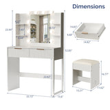 White particleboard with a melamine finish, 2 drawers, 4 shelves, a dressing table set with 10 05199813