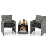 Black 3 Pieces Patio Furniture Set with Tempered Glass Coffee 86888639