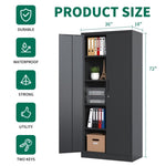 ZUN 72"H Metal Garage Storage Cabinet, Black Tool Steel Locking Cabinet with Doors and 4 Shelves, Tall 74034896