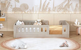 Wood Twin Size Platform Bed with Guardrail, Natural N709P180836N