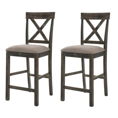 ZUN Tan and Weathered Grey Counter Height Stools with Cross Back B062P181295