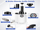 3L Brake Bleed Kit Manual Brake Bleeder Vacuum Pump Kit with 1L Waste Oil Bottle&4 Master Cylinder 70951206