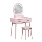 Beautiful Pink Finish Vanity Dresser with Mirror and Stool Set Storage Drawers Bedroom Furniture 1pc B011P300057