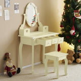 Kids Vanity Set with Mirror and Lights and Stool, 5 Storage Drawers, Pretend Play Princess Makeup 87697289