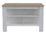 Kitchen Island, Kitchen Table 35" H, Three Open Storage Shelves, Four Legs, White/Light Oak B097132889