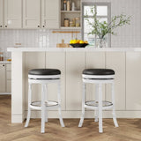 30" Bar Stool, White Finish, Black Leather Seat B04660737