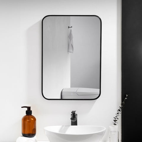 ZUN 24*30inch Mirror Hangs Horizontally or Vertically Black Metal Framed Bathroom Mirror W1355133658