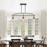 45" Industrial 3-Light Pendant Chandelier with Clear Glass Shades, Black Metal Frame, Adjustable W1340P253586
