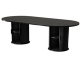 70.9" Oval Dining Table for 6 People, Fluted Cylindrical Pedestals with Roll-up Door Storage 29466713