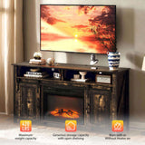 58" Black Gold Oak Barn Door Fireplace TV Stand for 23" Insert, Sliding Track Design 12290979