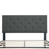 Queen Size Upholstered Platform Bed Frame with Modern Button Tufted Linen Fabric Headboard, No Box W311P195324