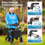 New 2-in-1 Foldable Rollator Walker with 9 Inch Pneumatic Tires 84587751