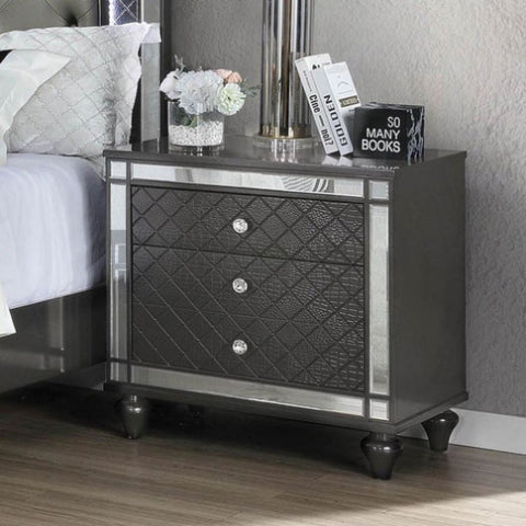 ZUN 1Pc Glam Contemporary Style 3-Drawer Nightstand End Table with Mirror Plating Tapered Legs Gray B011P155309