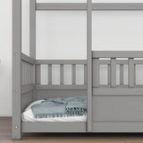 Twin Size Floor Wooden Bed with House Roof Frame, Fence Guardrails,Grey W1858123985