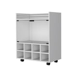 Minneapolis Bar Cart with Integrated 8-Bottle Rack, Glass Encased Cabinet and Aluminum Bar Top B128P176156