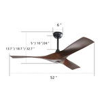 ZUN 52 Inch Modern Ceiling Fan With 3 ABS Blades Remote Control Reversible DC Motor Without Light For W882P146894