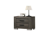 2 Drawers Wood Nightstand With Black Handles In Foil Grey SR015491