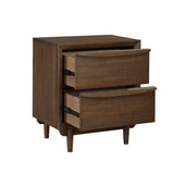 Classic Walnut Finish Nightstand of 2x Drawers and Charging Port Mid-Century Modern Bedroom B011P286836