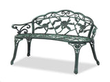 Outdoor Cast Aluminum Patio Bench, Porch Bench Chair with Curved Legs Rose Pattern, Antique Green 56157164