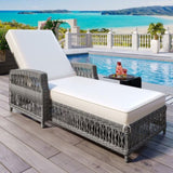 Outdoor Long Reclining Chaise, Wicker Lounge with Armrests, Patio Adjustable Recliner with Soft 81501367