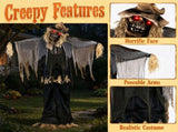 7.3 FT Halloween Animatronic Scarecrow Prop, Sound Activated with Glowing Eyes & Shaking Head, 11232524