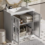 30" Modern Bathroom Vanity with Ceramic Sink, Bathroom Vanity Cabinet with Tempered Blurred Glass N817P279904W