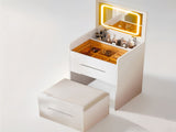 3 in 1 Vanity Desk with Plip Top Mirror,Small Make Up Vanity Set with Visible Glass Desktop,Compact 08428018