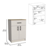 Pantry Organizer Cabinet 33" H, One Drawer, Two Interior Shelves, Two Doors, Ivory / Natural Oak B097P221382