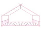 Pink Flat Bed House Shape with Side Guardrails Twin Children's Iron Bed 57389908