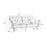 GREY Velvet Tufted Sofa Couch with 2 Pillows and Nailhead Trim W588P153426