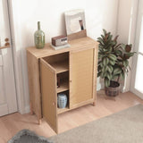 Mid-Century Modern Storage Cabinet with Woven Rattan Doors & Adjustable Shelves - Perfect for Living W3151P288911