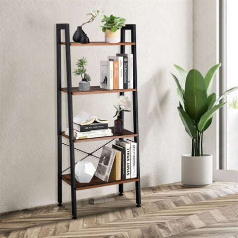 ZUN 4 Tiers Industrial Ladder Shelf, Vintage Bookshelf, Storage Rack Shelf for Office, Bathroom, Living 96944196