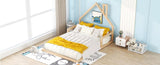 Full Size Wood Floor Bed with House-shaped Headboard, Natural WF304146AAN