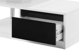 ZUN White and Black High Gloss Coffee Table with Swivel Top B062P209063