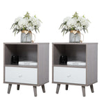 ZUN Set of 2 Low foot bedside table with drawer storage compartment - gray W2181P144002