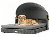 Gray Hand-Woven PE Rattan Dog Bed with Adjustable Canopy, Elevated Outdoor Pet Daybed with Washable 33187584