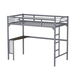 ZUN Twin Metal loft Bed with Desk, Ladder and Guardrails, bookdesk under bed, Silver W1676105930