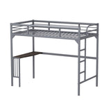 Twin Metal loft Bed with Desk, Ladder and Guardrails, bookdesk under bed, Silver W1676105930