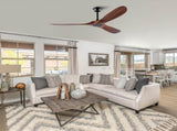 60 Inch Ceiling Fan, 3Blade Walnut WoodGrain Solid Paulownia Blades, Matte Black Iron W3816P586016