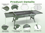 Portable Folding Charcoal BBQ Grill, Outdoor Barbecue Grill with Dual Side Shelves & 12 Air Vents, 29454027