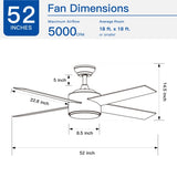 52" Integrated LED Light Matte Black Blade Ceiling Fan with Remote Control with 4 blades W1367P228998