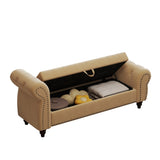 64.5" Bed Bench for Bed Room Nails Tufted Chaise of Lounge with Storage Velvet Upholstery Khaki W1097P202876