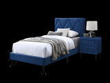 Twin Size Bed w Adjustable Headboard 1pc Bedframe, Navy Blue Velvet Upholstered Youth Bedroom B011P190164