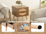 Set of 2 Bohemian 2-Drawer Bedside Table, 54.6140.6455.88 cm Natural Pine Wood Legs Nightstand, 88 48753669