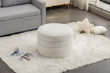 007-Velvet Fabric Storage Round Ottoman Footstool With Wooden Shelving,Ivory W527121976