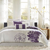 Printed Cotton Sateen Comforter Set Taupe Grey/Purple Cal King B03596884