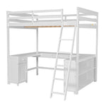 ZUN Full Size Loft Bed with U-shaped Desk, Drawers and Storage Shelves, White 58879718