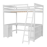 ZUN Full Size Loft Bed with U-shaped Desk, Drawers and Storage Shelves, White 58879718