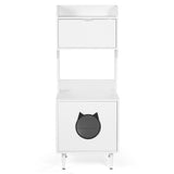 ZUN Litter Box Enclosure with Shelves and Doors White Wooden Hidden Cat Litter Box Furniture Industrial W1687P170695